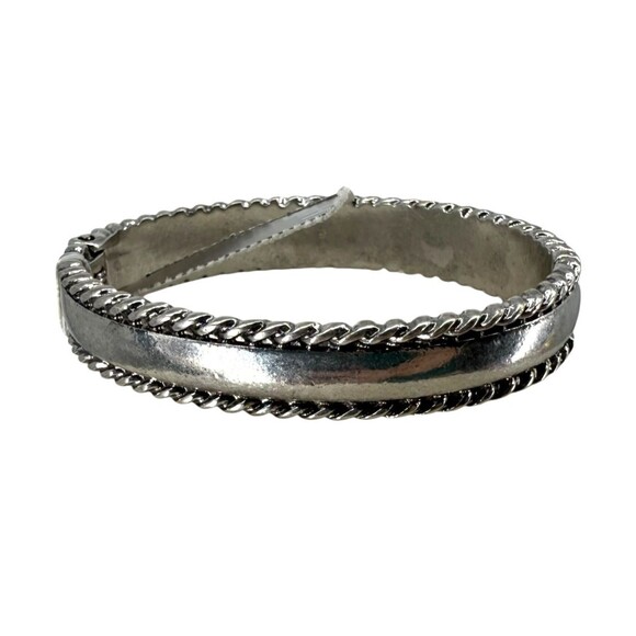 J. Jill Hinged Bracelet Bangle Silver Tone Braided Rope Magnetic Classic Polish - Picture 4 of 15